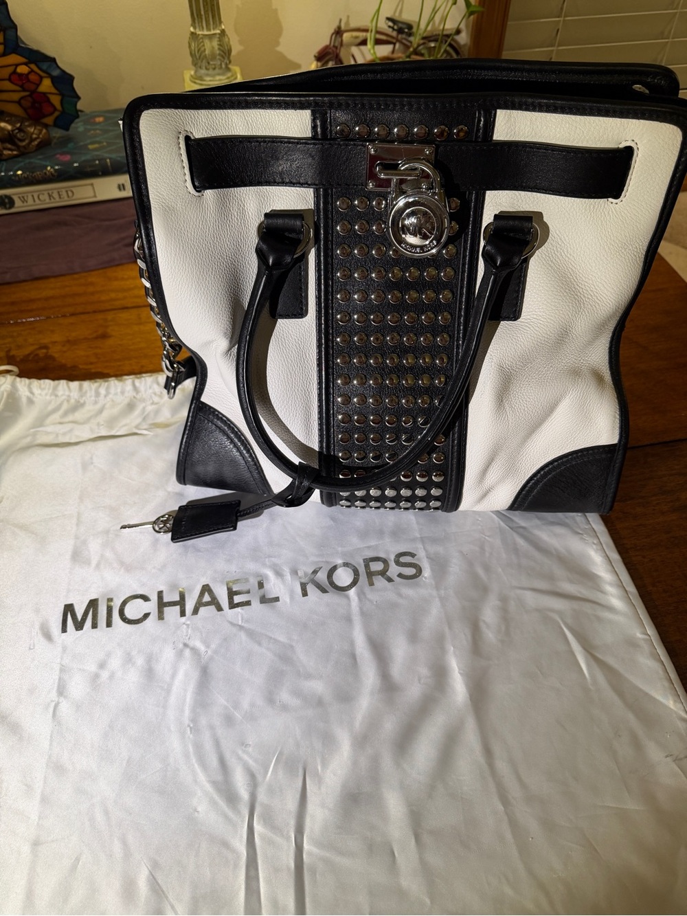 Michael Kors Black and White Studded Leather Tote